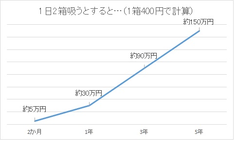 一日二箱吸うとすると（1箱4400円で計算）